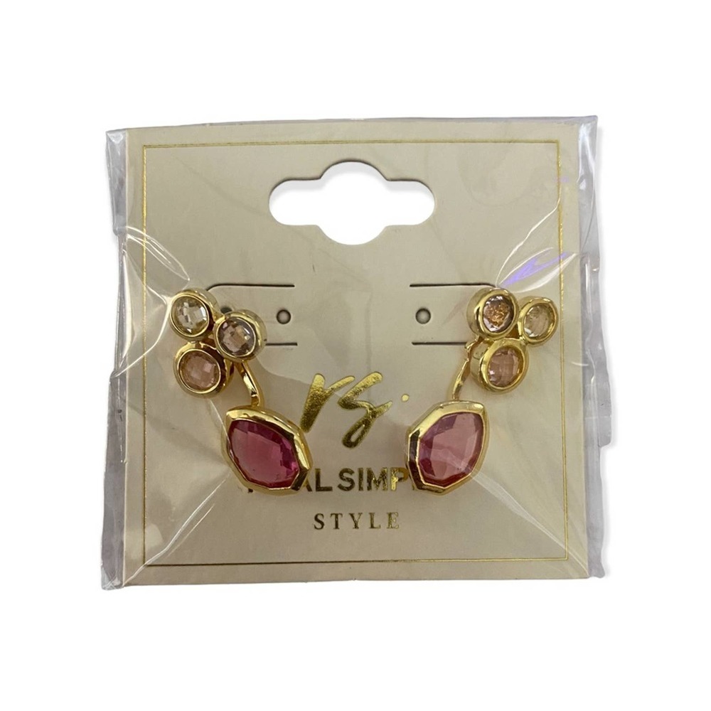 Real Simple Earrings Womens Drop Gold Pink Clear Earring